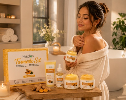 Turmeric Skincare Set - Turmeric Skin Care Products Brightening & Acne - Turmeric Skin Care Kit Turmeric Skin Care Set - Turmeric Cleanser Body Scrub Face Cream & Facial Serum